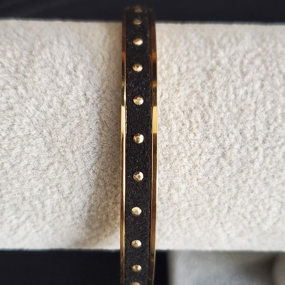 Kate Spade Black and Gold‎ Plated Bangle with Studs Rivets Signed - Picture 5 of 7